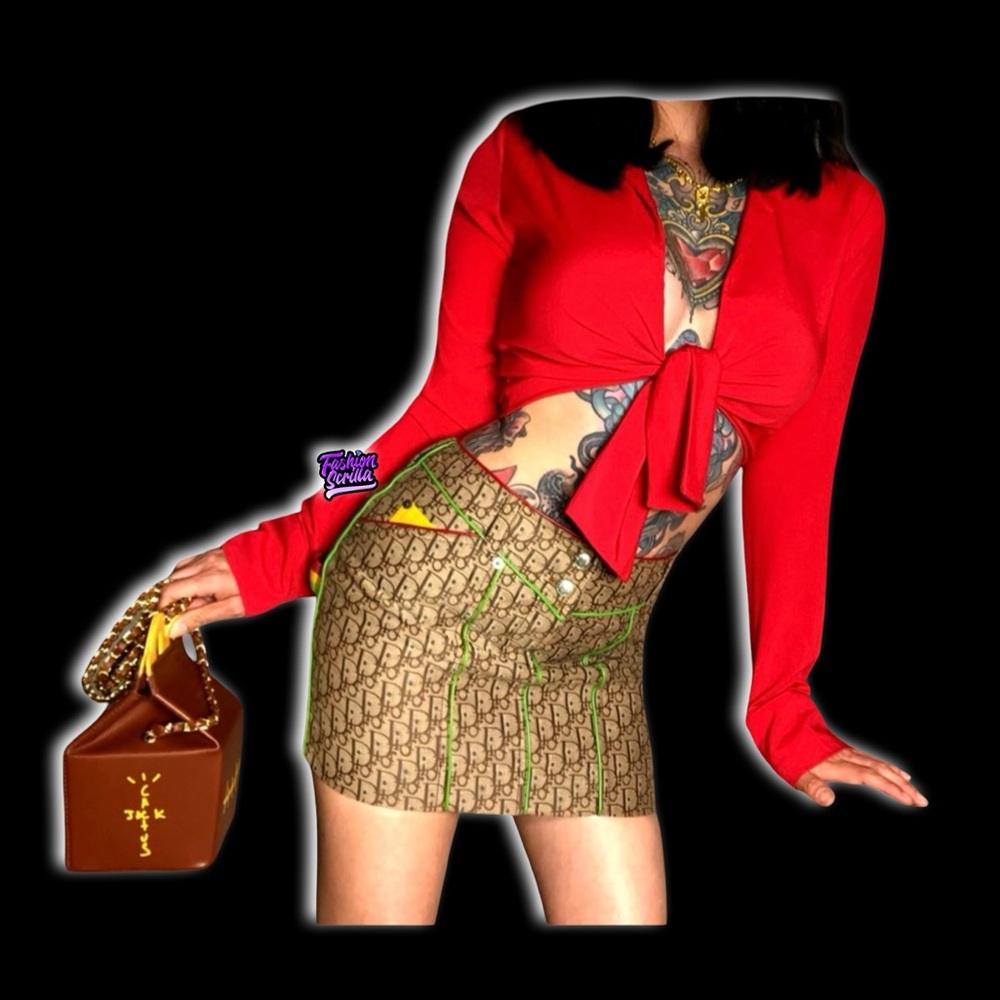 Christian Dior Vintage Monogram Logo Canvas & Leather Rasta Trotter Mini Skirt - Picture 15 of 17